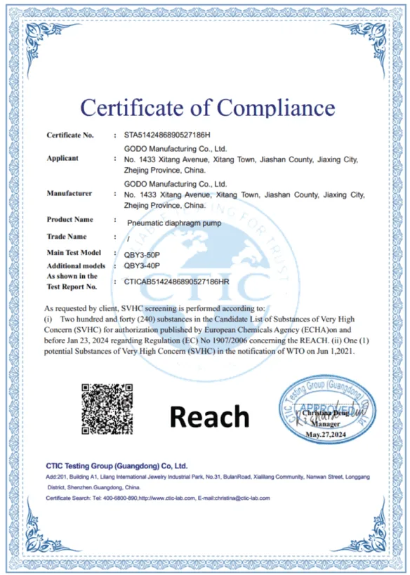Chứng nhận REACH QBY3-50P