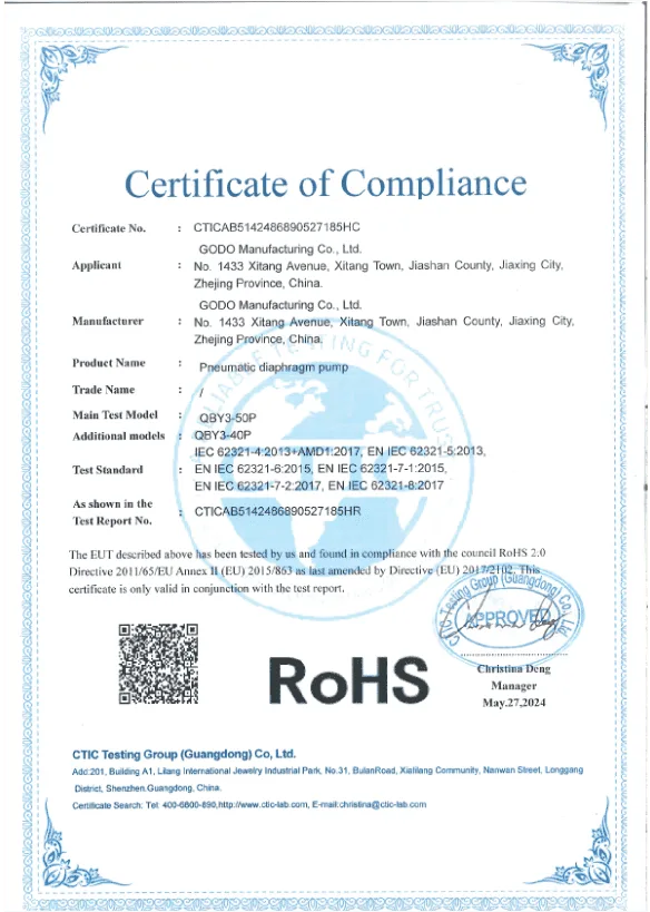 Chứng nhận RoHS QBY3-40P