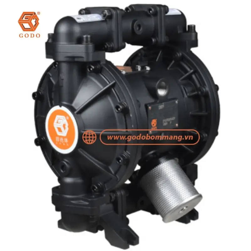 Cấu tạo máy bơm màng sơn GODO BFQ-25LTFF gồm thân bơm, màng bơm, bi van và bộ chia khí.